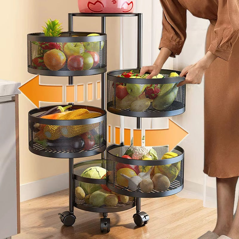 [Llevá 2 y Pagá 1] Frutera MetalRack de Acero Inoxidable Rotativa de 4/5 Niveles + REGALO: Kit de Potes Herméticos